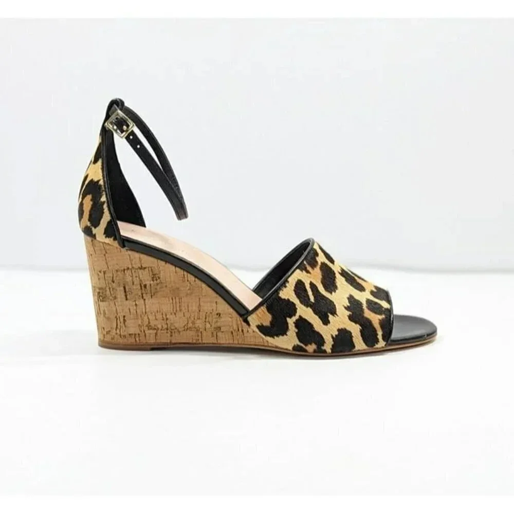 Kate Spade Women's Lonnie Leopard Calf Hair Wedge Sandals Size 6 M (MSRP $198)